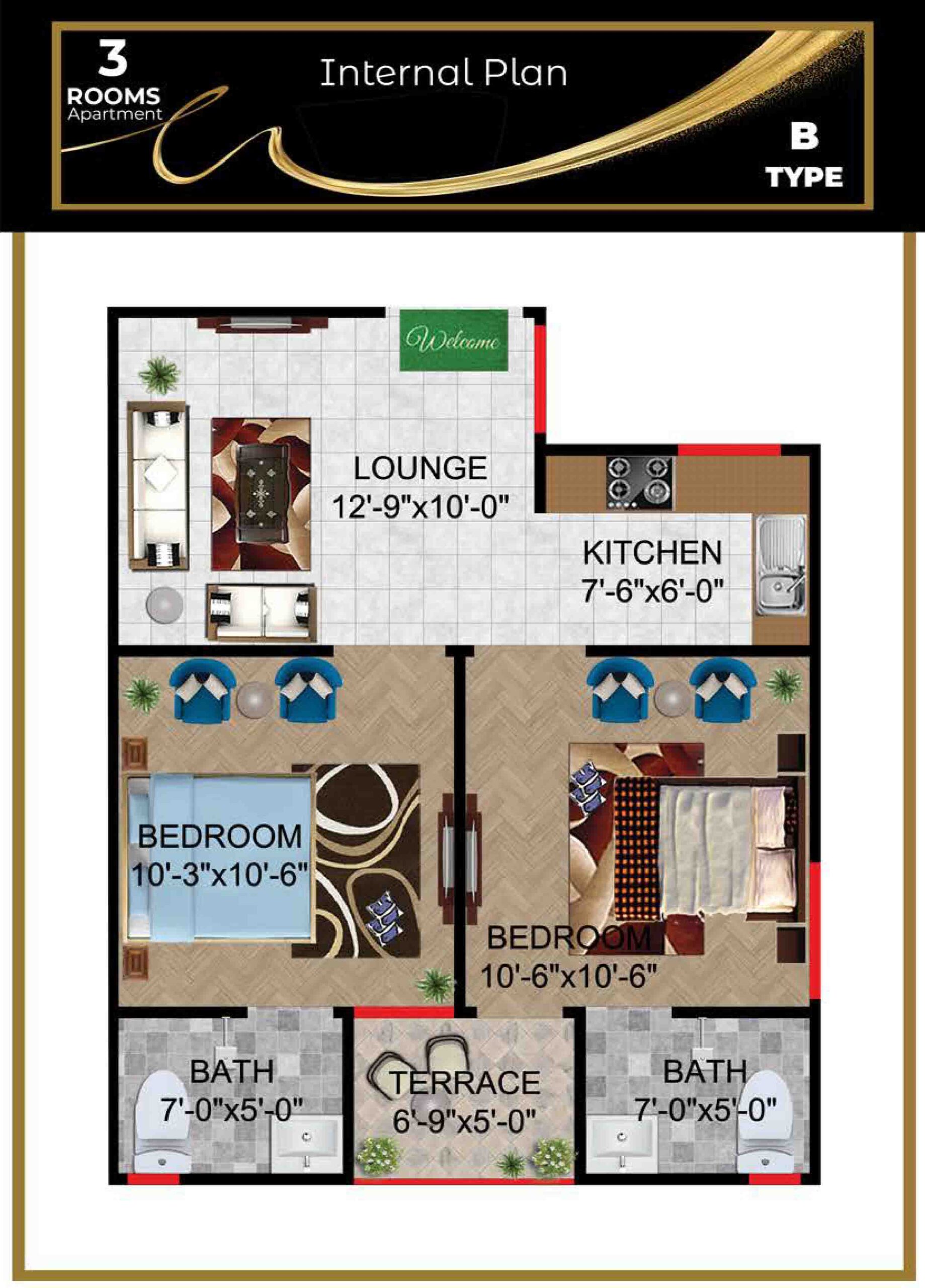 3 Rooms Floor Plan