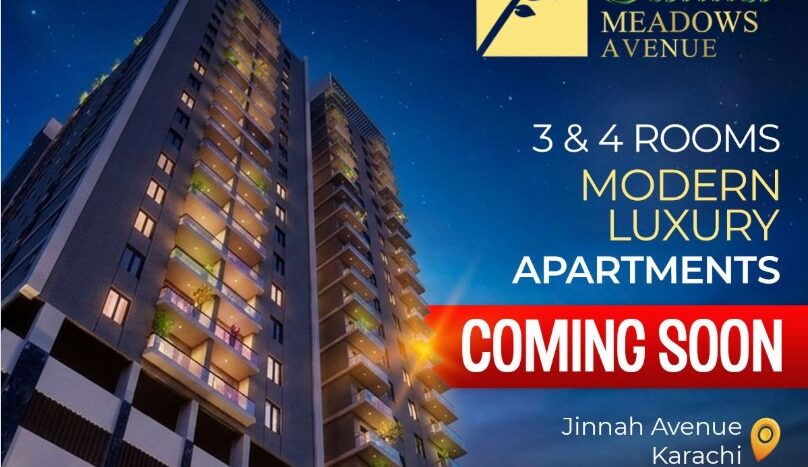 Saima Meadows Avenue, Jinnah Avenue apartments, 3 room apartment Karachi, 4 room luxury flats, Saima Group new project, pre-launching booking Karachi real estate.